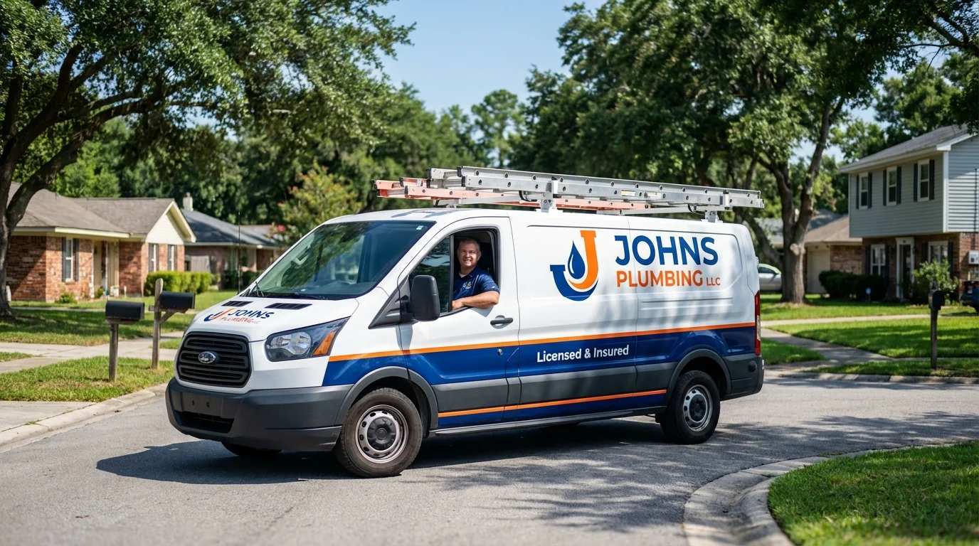 Johns Plumbing LLC service van in Church Point, LA