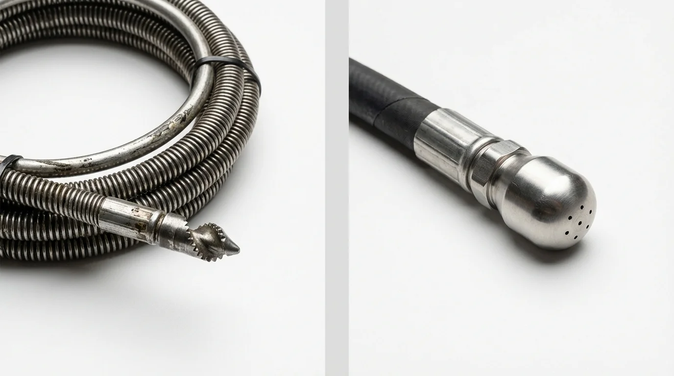 Drain snake cable and hydro jetting nozzle used for drain cleaning in Church Point, LA