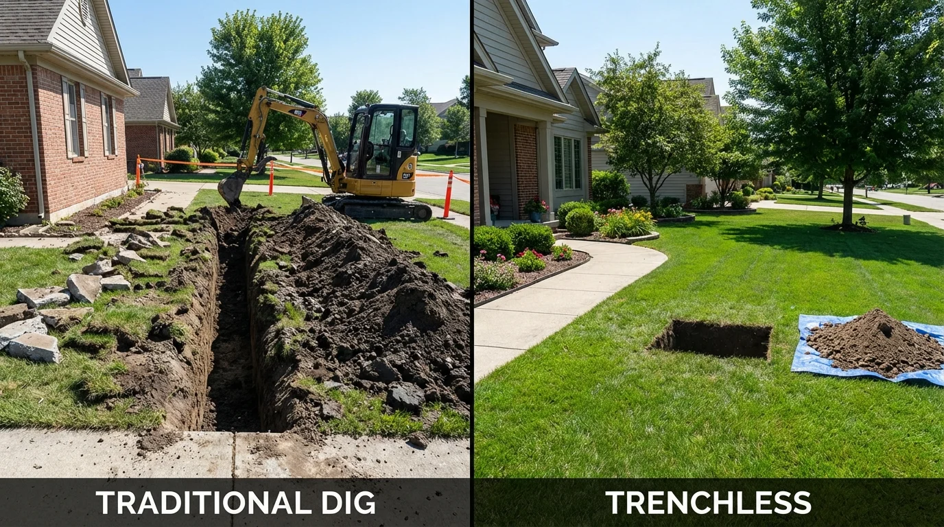 Trenchless sewer repair with minimal yard damage versus traditional excavation in Church Point, LA